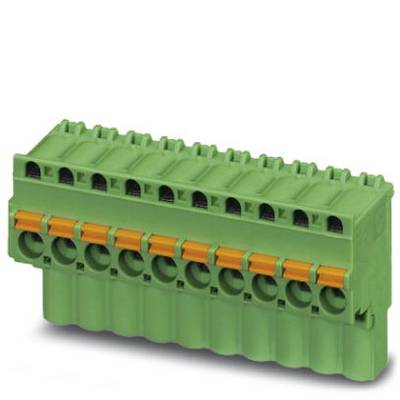 Green, multi-pole connector with orange snap fasteners, used for electrical connection of multi-core cables.