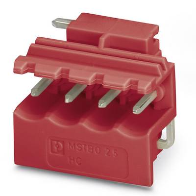 A red electrical connector with four metal pins, labelled 'MSTBO 25 HC'. Suitable for industrial applications.