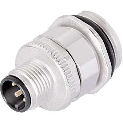 A silver, cylindrical connector plug with a male interface and multiple pins, suitable for industrial applications.