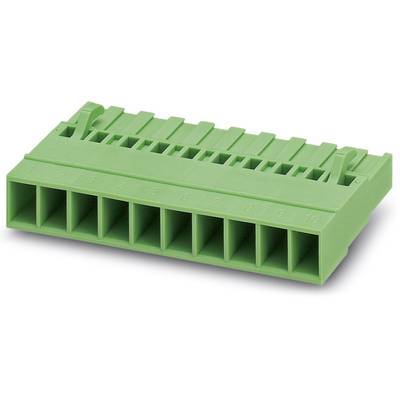 Green connector with ten numbered terminals, suitable for electrical connections in electronic devices.