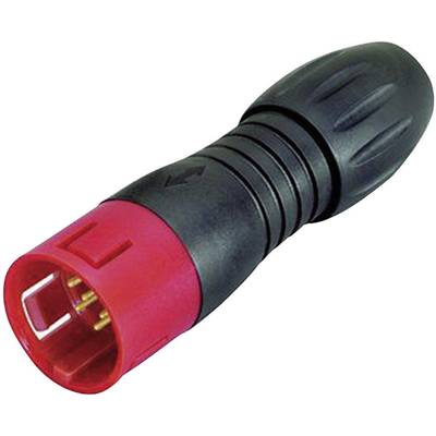 A black and red electrical multi-pin connector, suitable for audio and video equipment.
