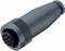 Metal plug, cylindrical in shape, black in colour, with multiple contact pins at one end, suitable for electrical connections.