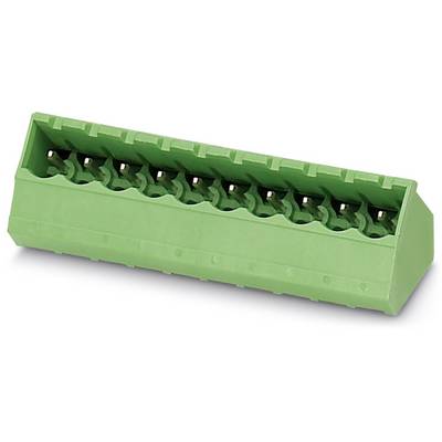Green multi-pin connector arranged in a row. Suitable for electrical connections and electronic applications.