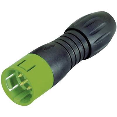 A green and black electrical connector.