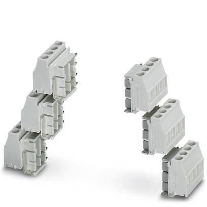 Several white, rectangular plastic terminal blocks, stacked in various arrangements, demonstrate connection possibilities.