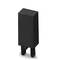 A black, rectangular electronic component in portrait orientation with two connection pins at the bottom.