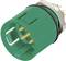 Green electrical connector with multiple gold-coloured pins, suitable for electronic devices or wiring systems.