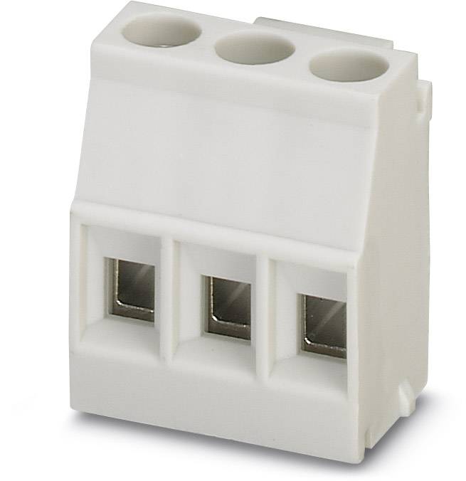 Three-pole, white connector with a rectangular housing and three connection openings, suitable for electrical connections.