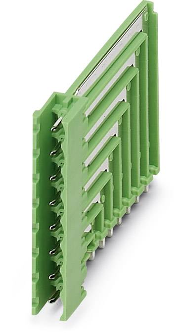 Green, side-mounted electronic component with multiple metal contacts visible, possibly a connector.