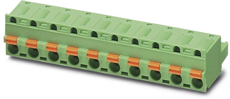 Green plastic push-in terminal block with multiple orange levers, used for connecting electrical wires and cables.