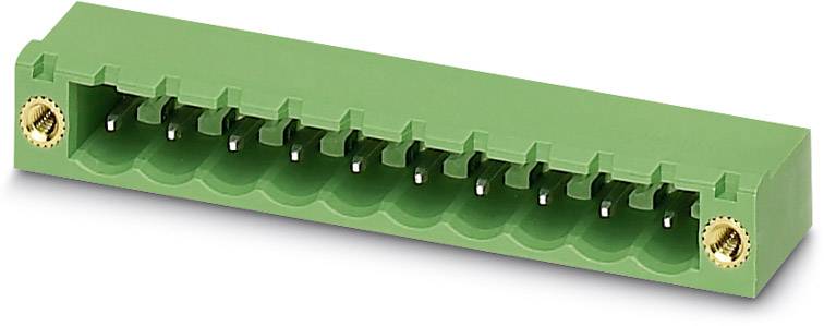 Green, rectangular plug connector with multiple metal contacts, suitable for electronic connections and device wiring.