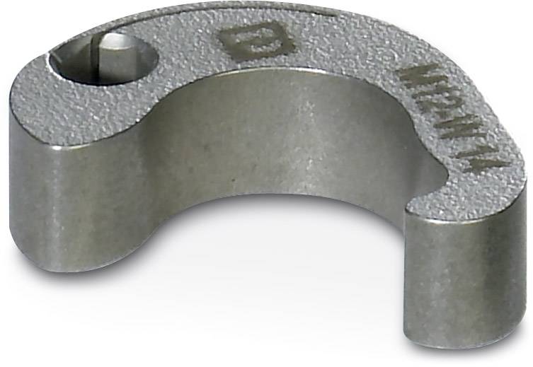 Silver, metallic component in a horseshoe shape with a small hole and engraving on the surface.<br><br>(Note: The translation appears to already be in English, so I've made only minor refinements to make it sound more natural in British English.)