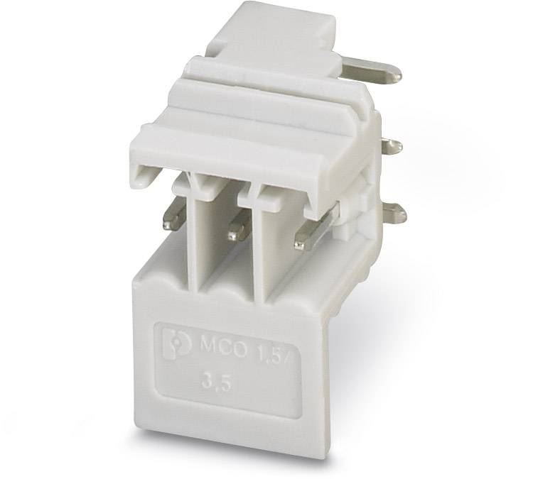 A white plastic plug with metal contacts and the inscription 'MCO 1.5 3.5'. Suitable for electrical connections.