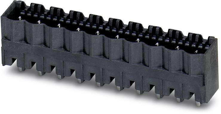Black rectangular electrical plug with multiple pins, suitable for connecting circuit boards in electronic devices.