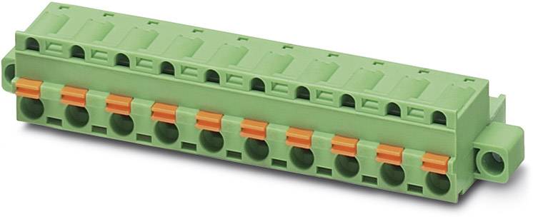 A green electrical terminal block with orange levers. Designed for accommodating multiple cable connections.