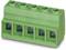 Green connector with five connection points, suitable for electronic applications.
