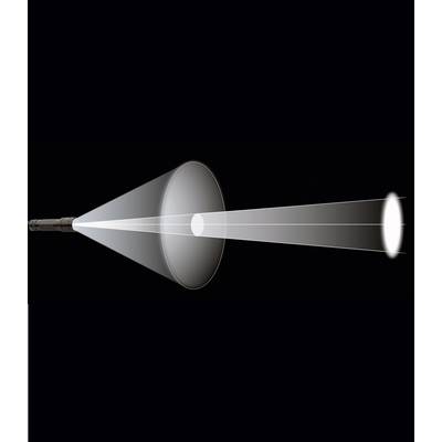 A light ray passes through a convex lens, is focused, and emerges as a concentrated beam of light on the other side.