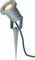Silver LED outdoor spotlight with a pointed ground spike and black cable, for illuminating gardens or pathways.