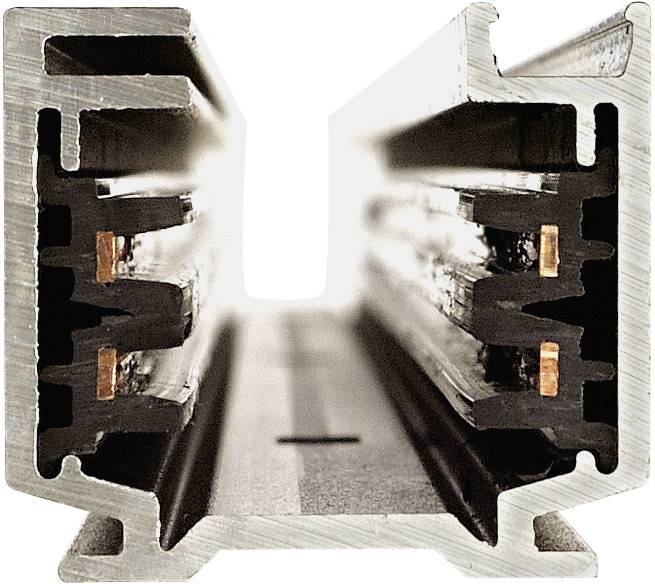 Cross-section of a structured aluminium profile with vertical ribs, suitable for industrial applications and fixings.