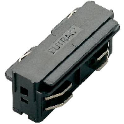 Black adapter for electrical trunking with 'EUTRAC' printed on the top surface. Used for connecting light fittings to track systems.