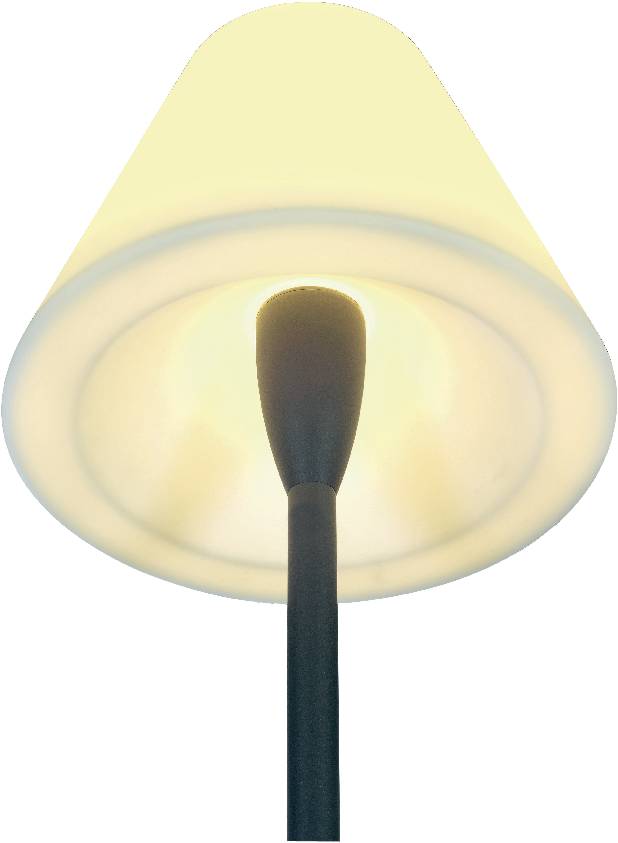 Floor lamp with a pale yellow shade and black stand, casting a warm light.