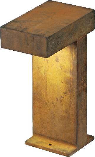 Rust-coloured outdoor wall light made of metal with a rectangular design. Lighting radiates downwards, perfect for contemporary exterior spaces.