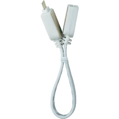 A black USB cable with two plug ends that connect in a 'Y' shape.