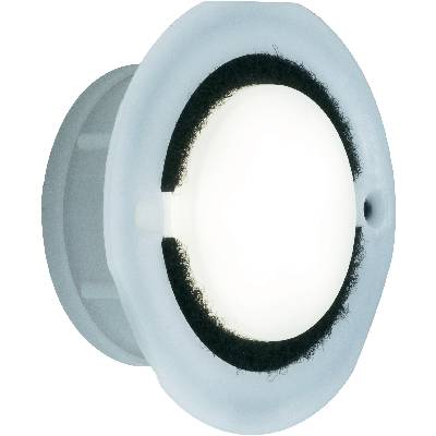 A black speaker with a white ring and grey casing.