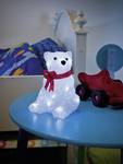 LED acrylic polar bear with a red ribbon, 16 cold white diodes