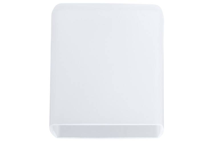 White, rectangular wall adapter made of plastic, with slightly rounded corners.