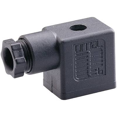 Black electrical plug with a ridged screw cap and 'ortel' logo on the side, used for electrical connections.
