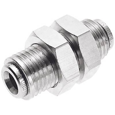 Metallic hose connector with two different thread connections, suitable for various pipes or hoses.