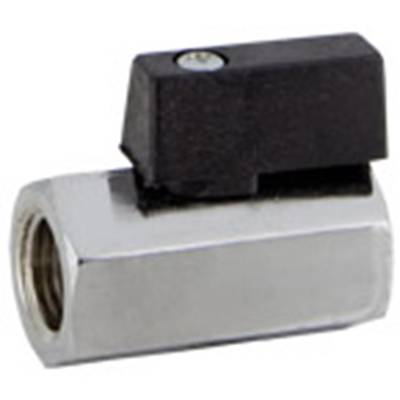 A metallic, rectangular valve with a black lever on the top, used for control purposes in hydraulic systems.