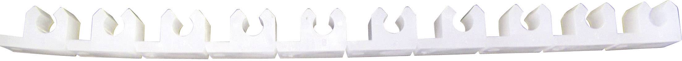 Ivory-coloured, curved object with several droplet-shaped openings at regular intervals along the top surface.