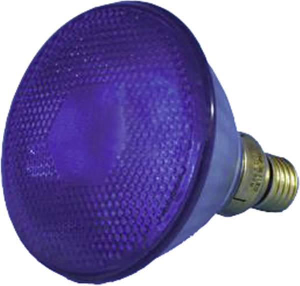 Purple glass light bulb with an E27 socket, used for special lighting purposes or decoration.