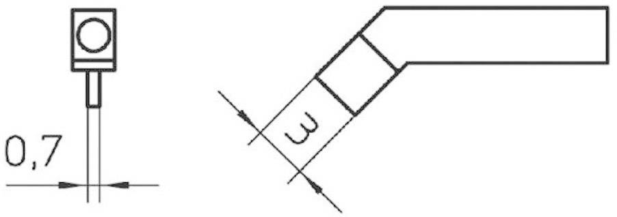 'Technical drawing of a right angle with labelling 0.7 and 3. Shows dimensions and geometry of a specific component.'