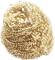A golden metal sponge, spiral-wound, is used as a cleaning tool. Ideal for removing stubborn dirt.