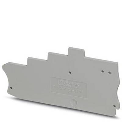 A grey plastic side panel for a terminal block from Phoenix Contact. It serves to cover and secure the wiring.