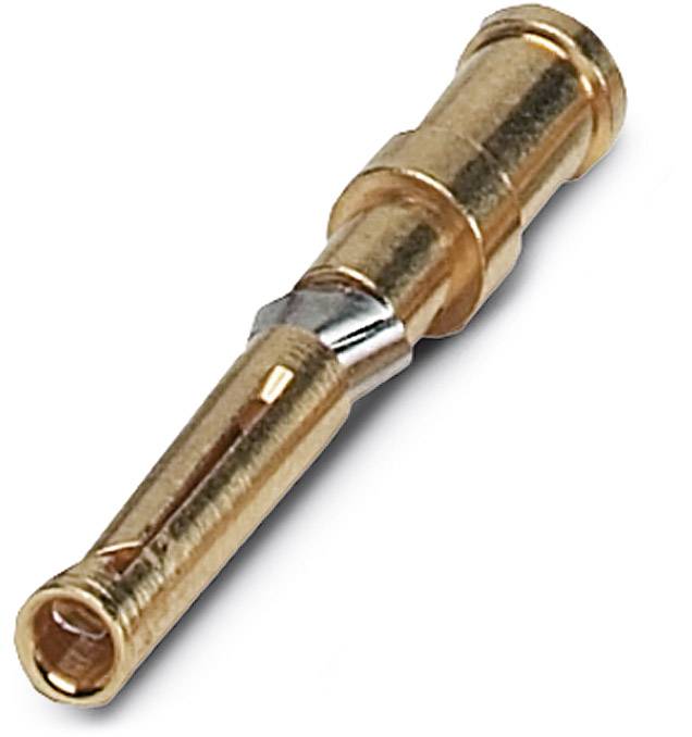A gold-coloured connector, cylindrical with a narrower end, on a white background. Used in electrical connections.