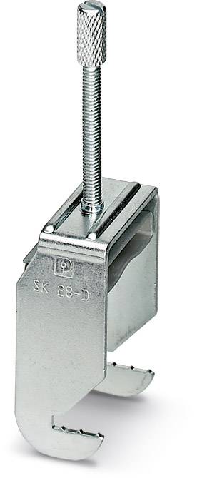 Metal clip with thread and knurled grip for fastening.