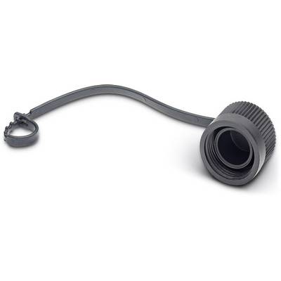 A black, ribbed screw cap with an attached tab.