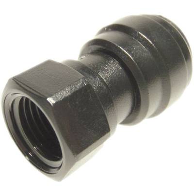 A black, cylindrical plastic pipe connector with a ribbed central section, suitable for hose or pipe connections.