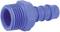Blue plastic hose adapter with threaded end and ribbed structure at the other end, for connection purposes.