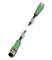 A green and black M12 cable with two plug ends. Suitable for industrial automation and connections.