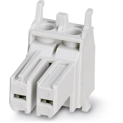 White two-way connector, typically used for electrical applications.