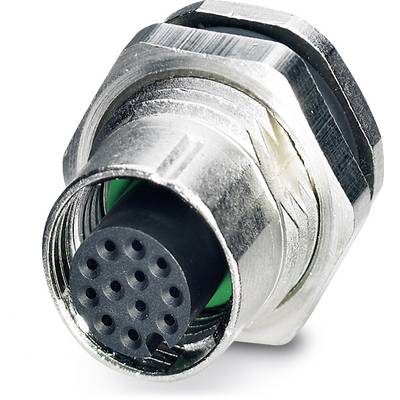 A round, silver connector with multiple pins, suitable for data or power cables. It has a metallic housing.