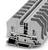 A grey plastic strip connector with two metal screws and a metal strip in the middle. Primarily used in electrical installations.