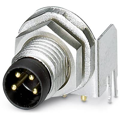 'Round four-pin plug with external thread, mounted on a metal plate.'