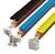 Three types of terminal strips with different colours and plug connections for electrical wiring.
