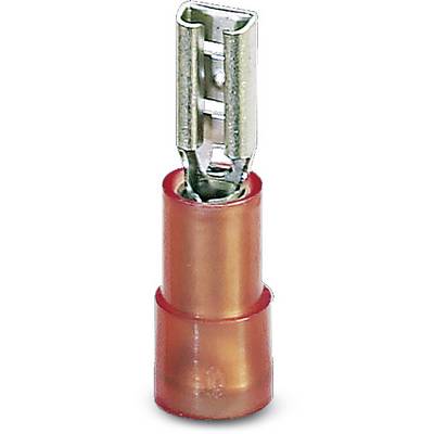Red electrical insulated flat connector, suitable for connecting wires, with a copper contact pin.